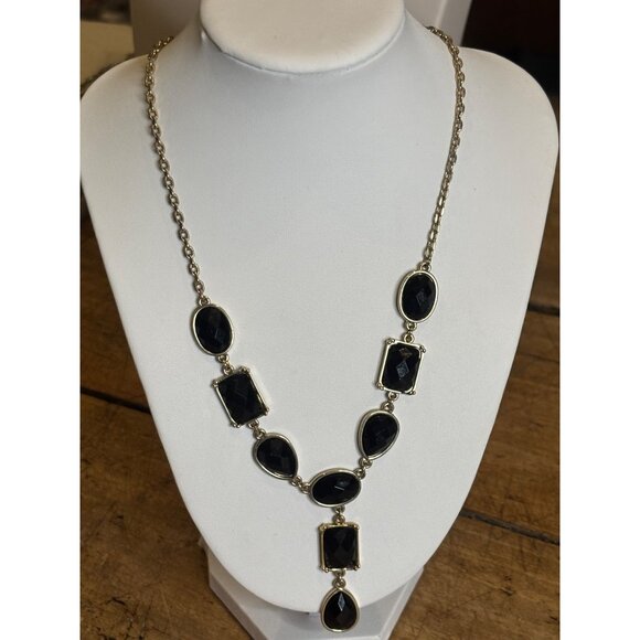 Gold-Tone Necklace With Black Faceted Stones & Lobster Clasp AVON? - Picture 8 of 8